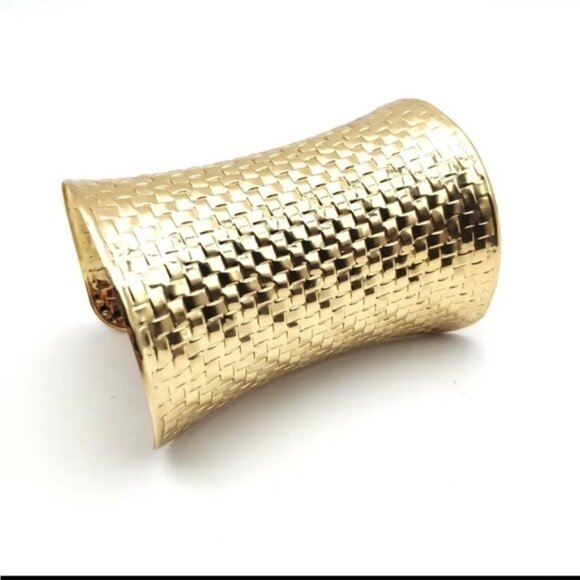 Golden Mosaic Pattern Wide Opening Metal Cuff BangleTibetan Bracelet - Picture 2 of 5